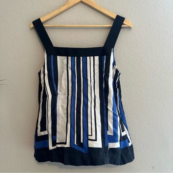 Ann Taylor Silk Black and White Graphic Boxy Tank Top Size 8 - Picture 2 of 8